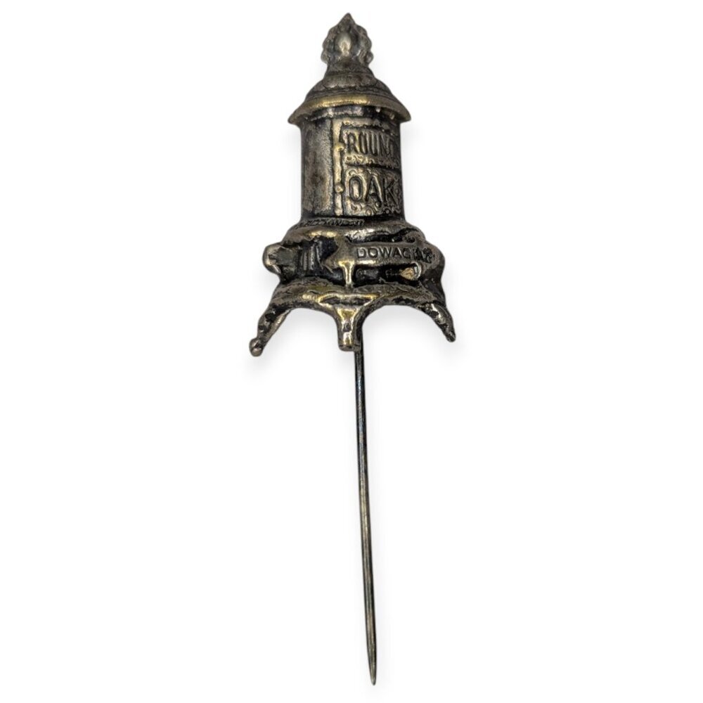 Antique PD Beckwith Round Oak Stove Advertising Silver Stick Pin 2.5"